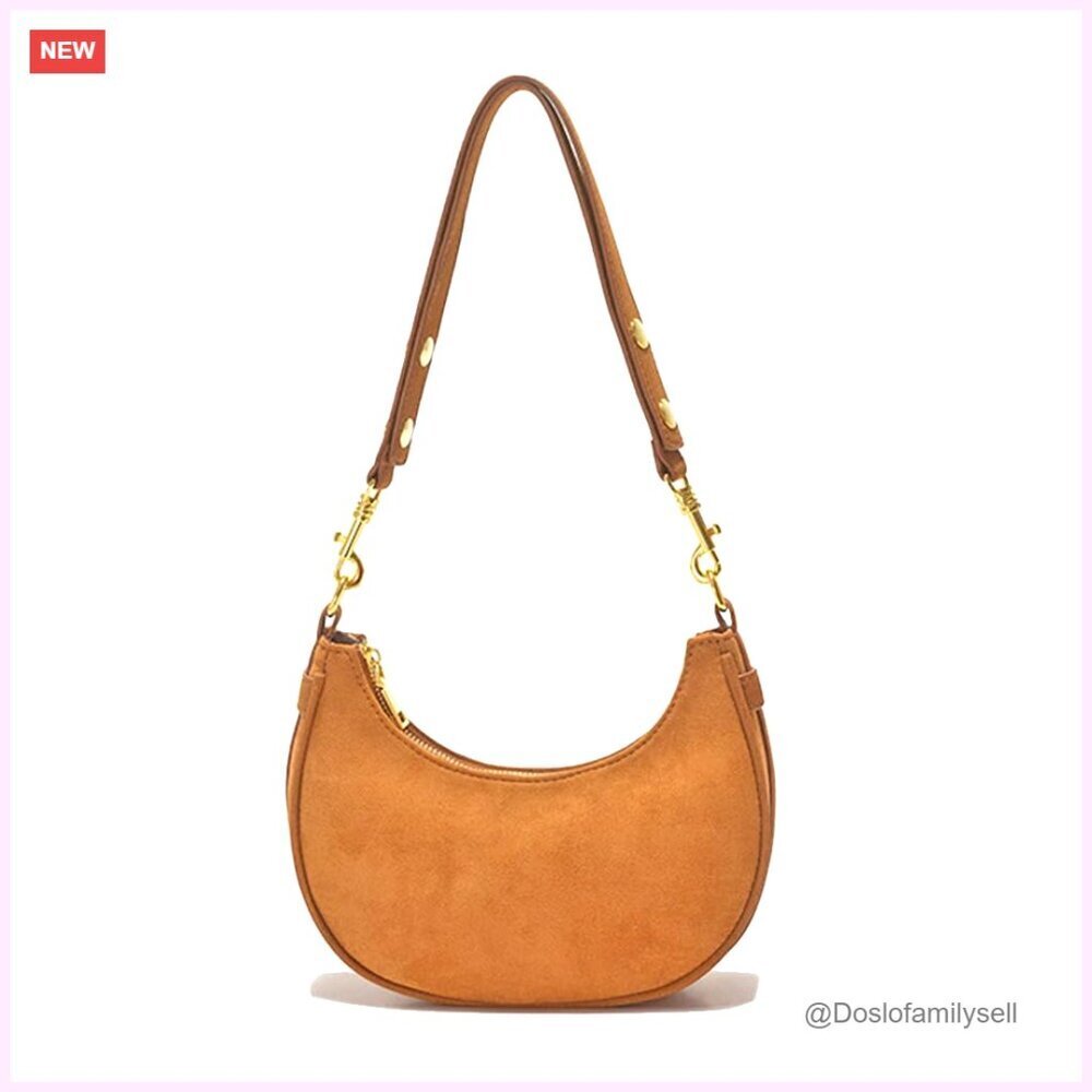Suede Crescent Hobo Crossbody Shoulder Bag Adjustable Strap Chic Minimal